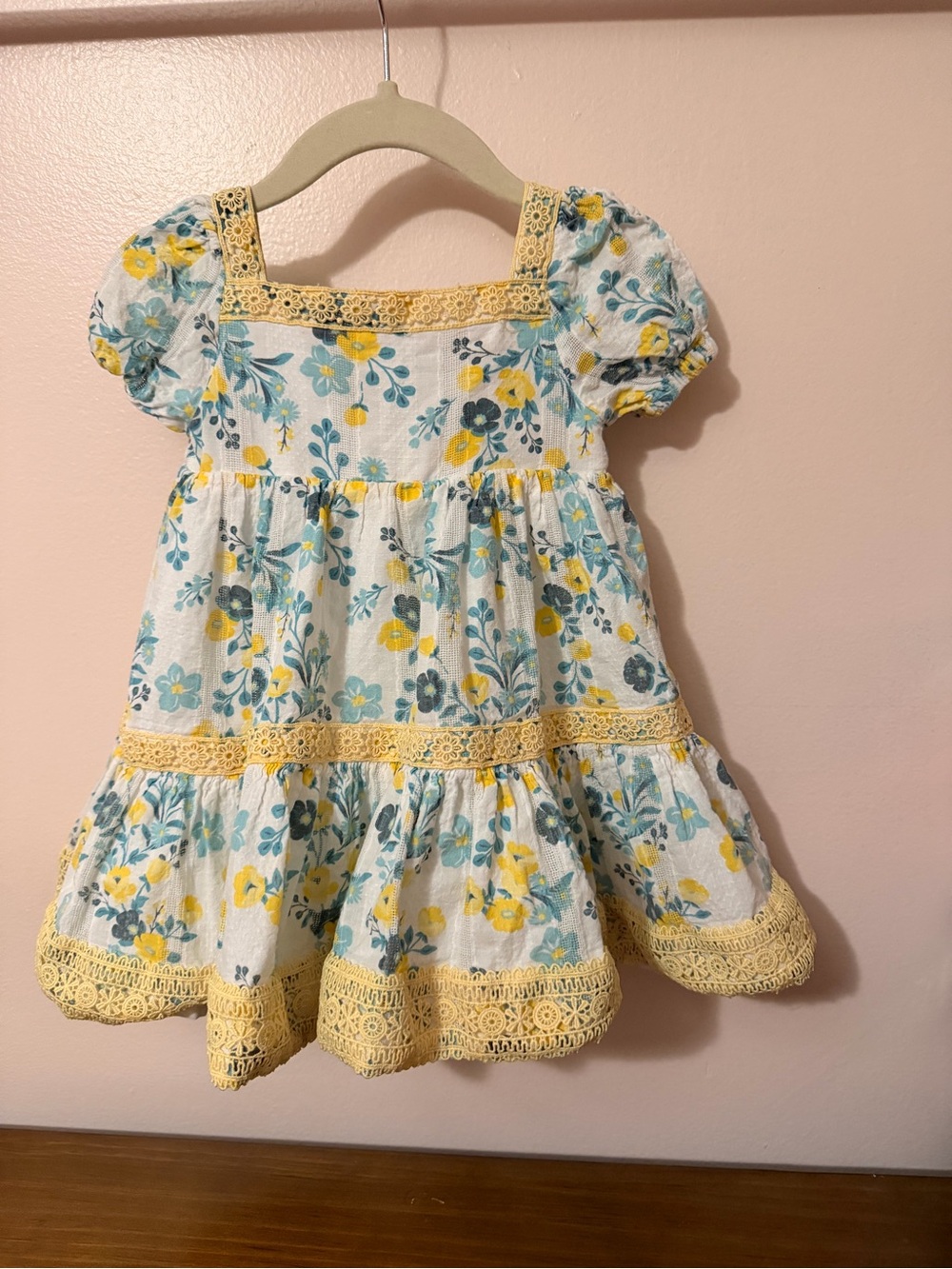 Joie Yellow & Teal Floral Tiered Cotton Dress